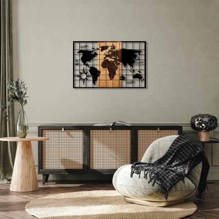 Zidna dekoracija 90x58 cm mapa drvo/metal