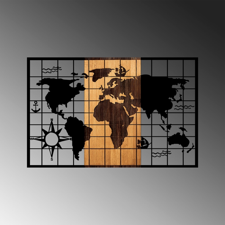 Zidna dekoracija 90x58 cm mapa drvo/metal