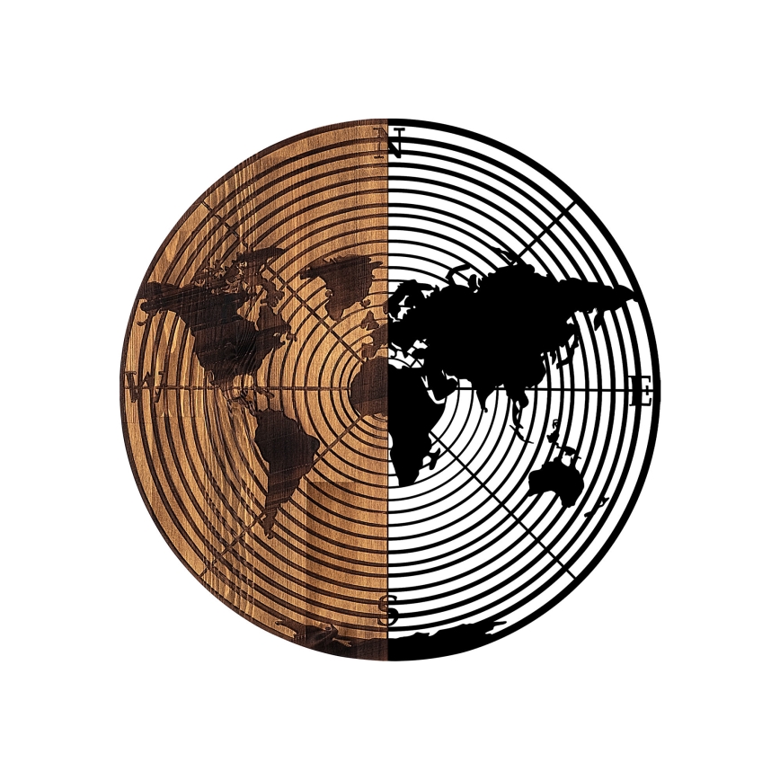 Zidna dekoracija, mapa, prečnik 56 cm, drvo/metal