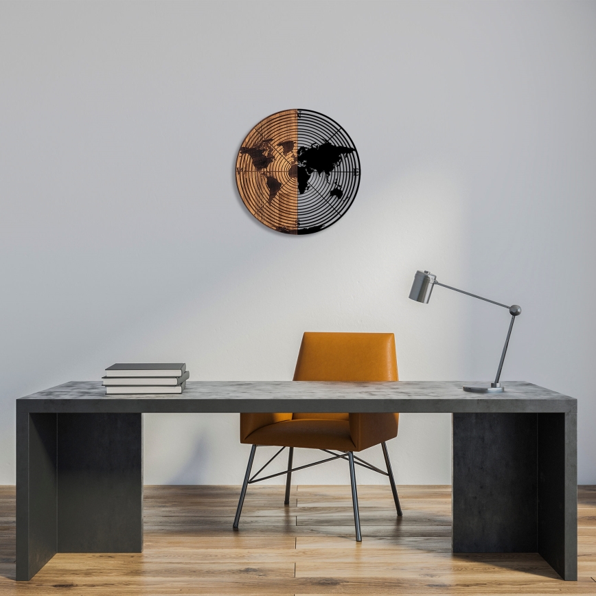 Zidna dekoracija, mapa, prečnik 56 cm, drvo/metal