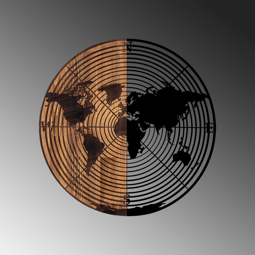 Zidna dekoracija, mapa, prečnik 56 cm, drvo/metal