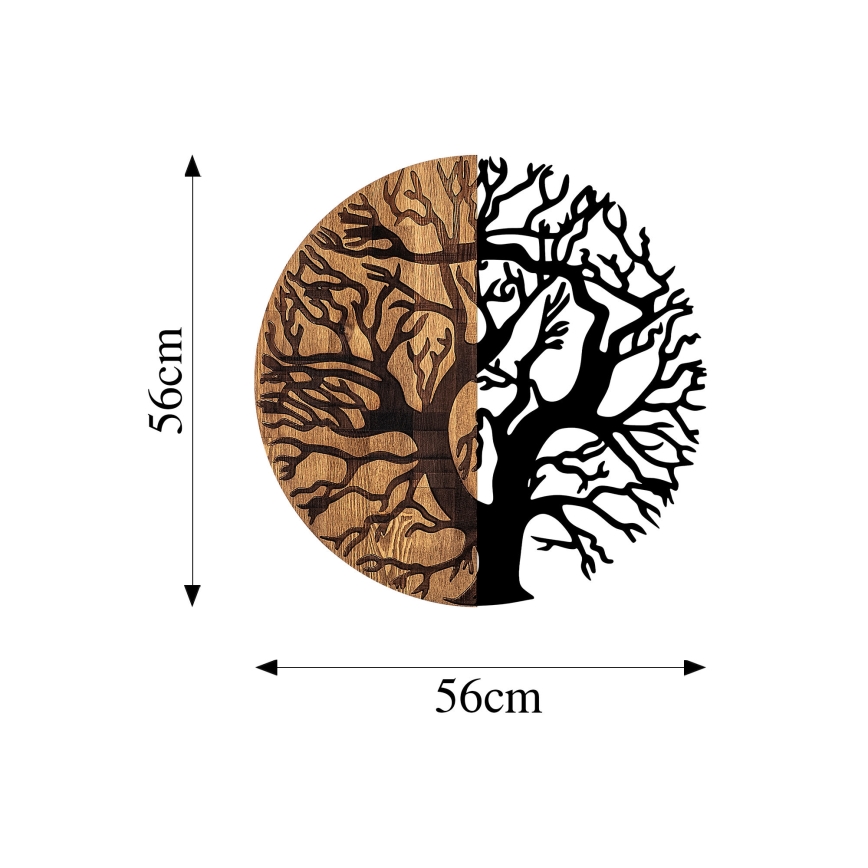 Zidna dekoracija Ø 56 cm, motiv drveta, drvo/metal