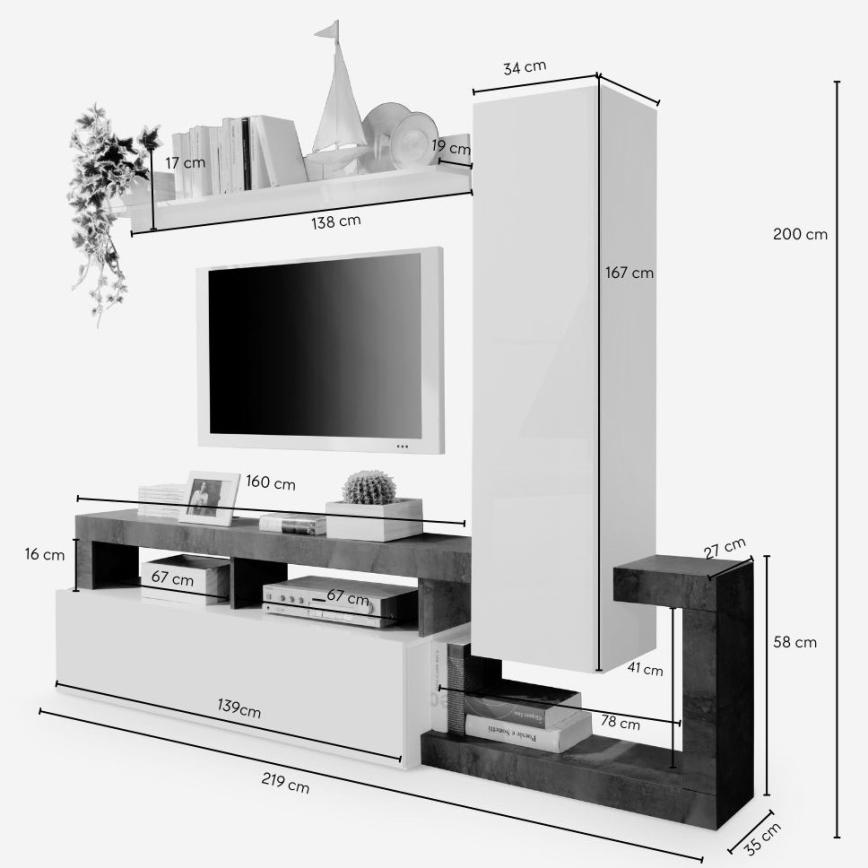 Zidna garnitura za dnevni boravak LENOR, bela/antracit