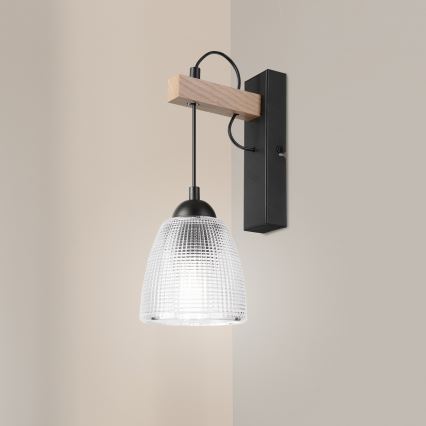 Zidna lampa LEANDRA 1xE27/15W/230V hrast/crna