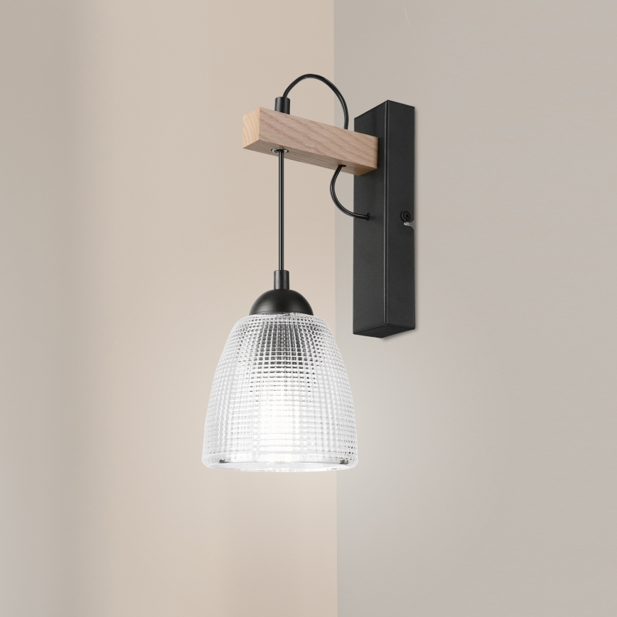 Zidna lampa LEANDRA 1xE27/15W/230V hrast/crna