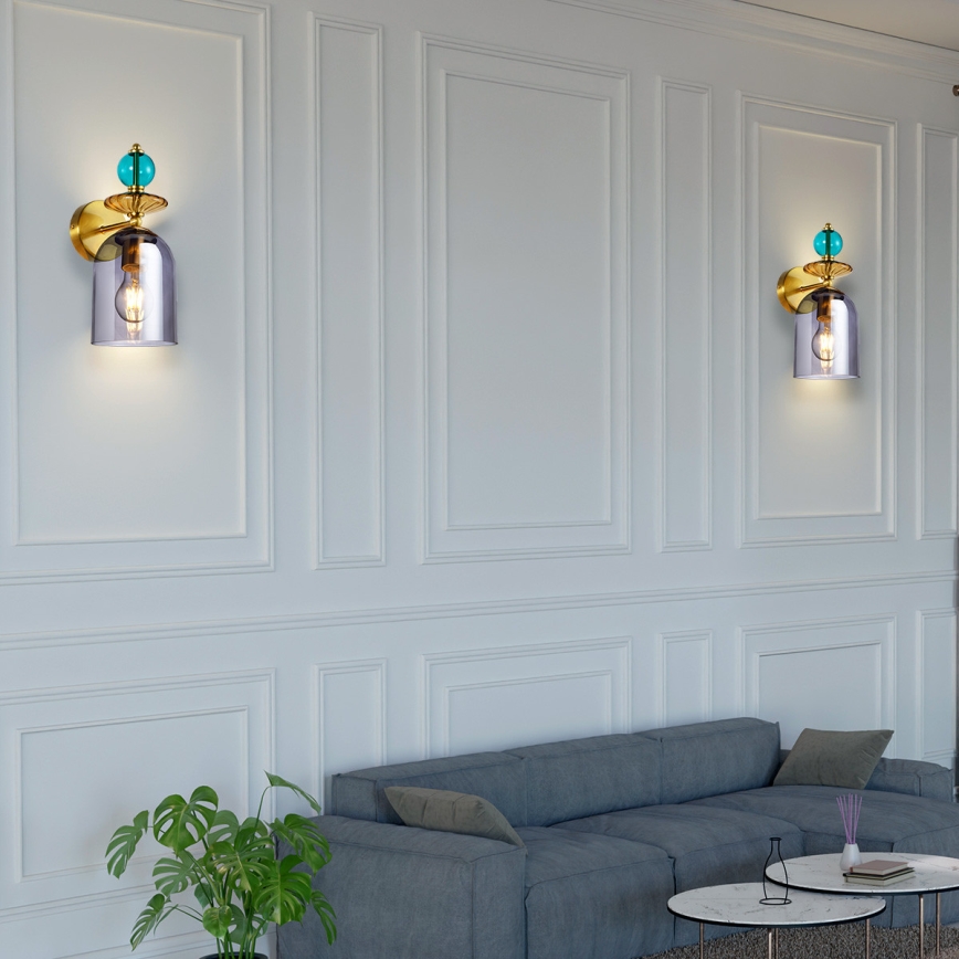 Zidna lampa TROPEA 1xE27/15W/230V zlatna/plava/zadimljena bež/siva