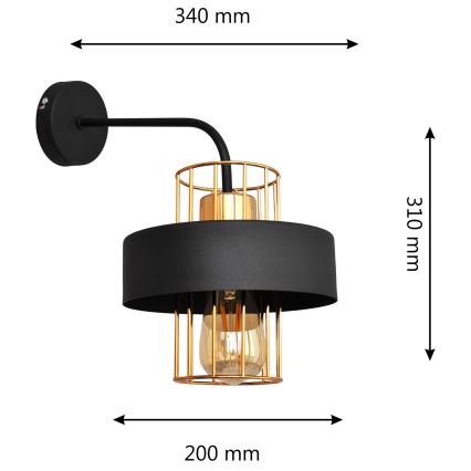 Zidna lampa VOLTA 1xE27/15W/230V 34 cm crna/ružičasto zlato