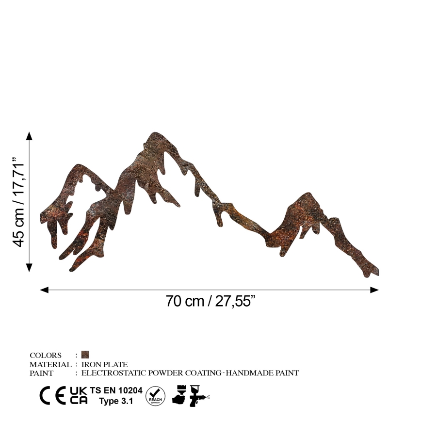 Zidna metalna dekoracija 45x70 cm – motiv planina