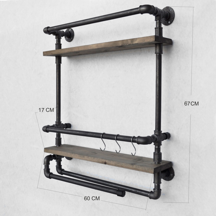 Zidna polica BORU 67x60 cm braon/crna