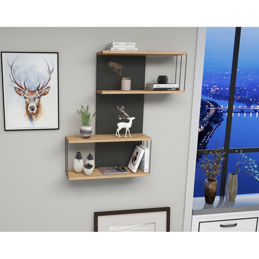 Zidna polica DESTAN 65x96x19 cm antracit/braon