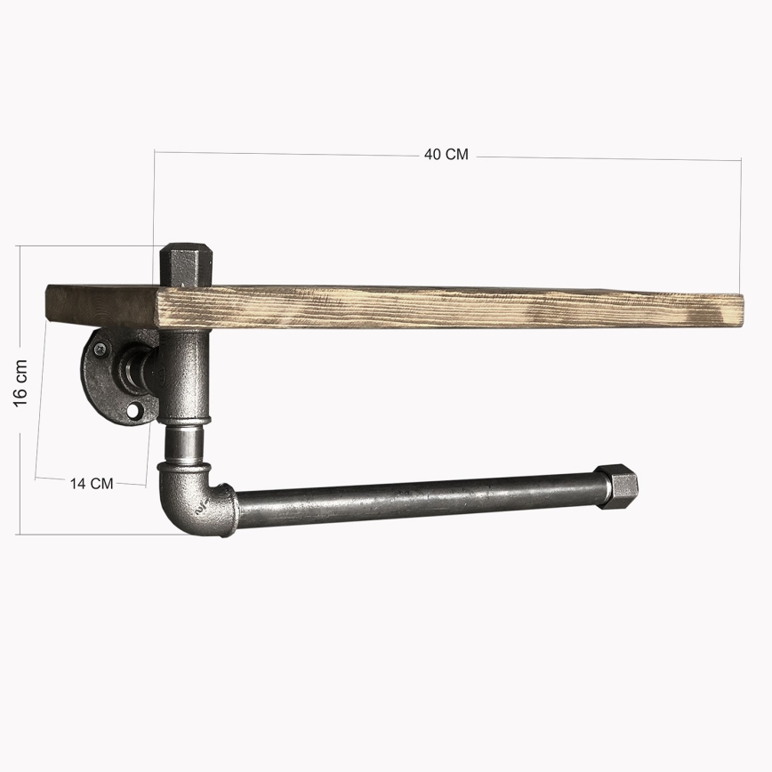 Zidna polica sa držačem peškira BORURAF 16x40 cm smreka/crna