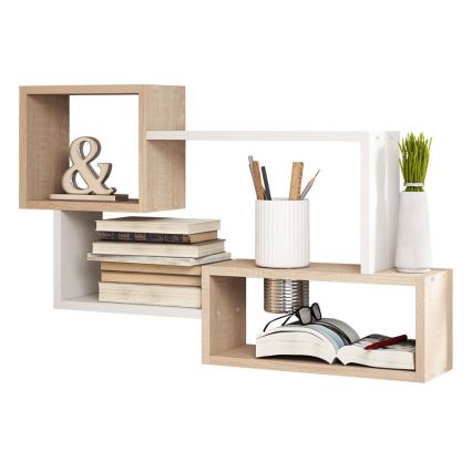 Zidna polica TRIO 87x54x18 cm hrast sonoma/bela