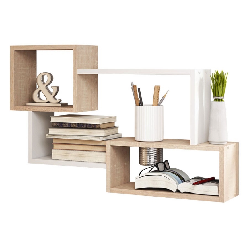 Zidna polica TRIO 87x54x18 cm hrast sonoma/bela