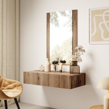 Zidna polica + zidno ogledalo u dekoru hrast Wotan