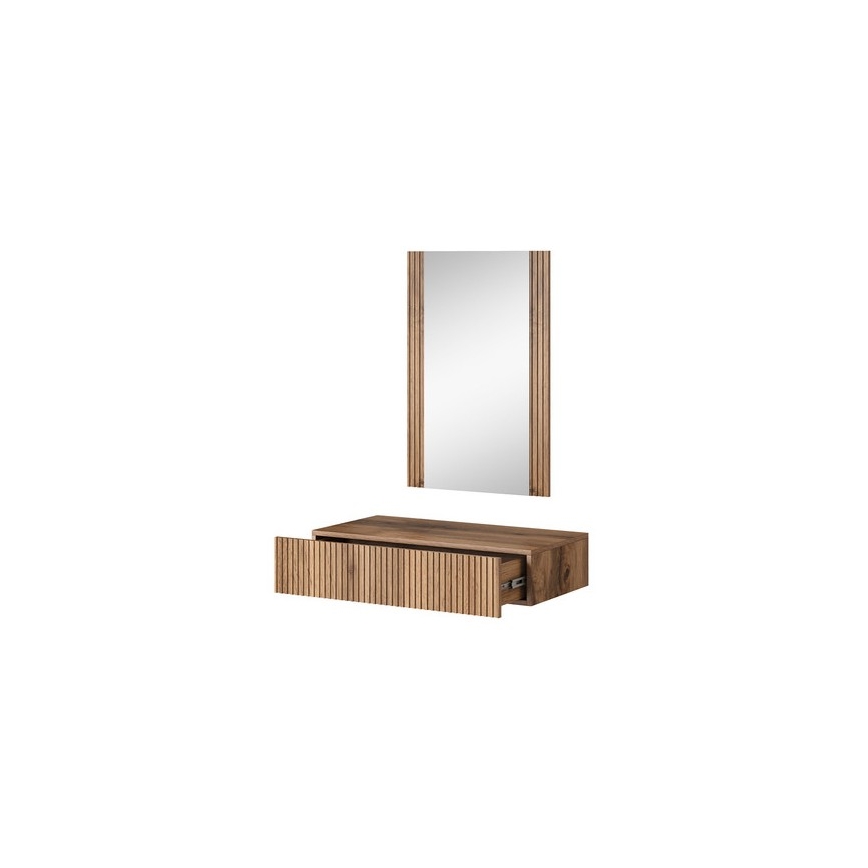 Zidna polica + zidno ogledalo u dekoru hrast Wotan