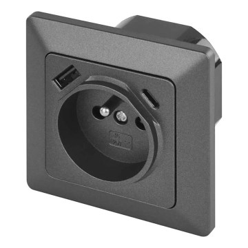 Zidna utičnica sa USB-A i USB-C (francuski standard), 250V/16A, antracitna