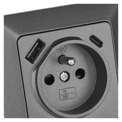 Zidna utičnica sa USB-A i USB-C (francuski standard), 250V/16A, antracitna