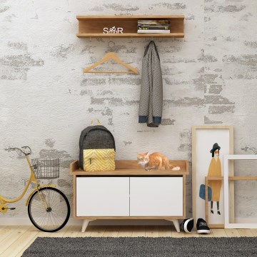 Zidna vešalica ARASSO 18,8x80 cm + ormar za cipele 60x90 bela/smeđa