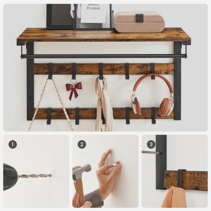 Zidna vešalica s policom NATE braon/crna