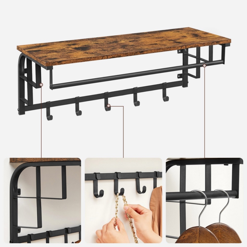 Zidna vešalica sa policom NATE, braon/crna