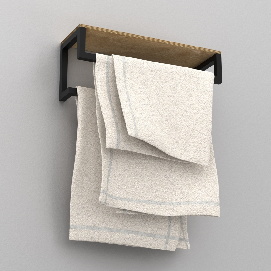 Zidni držač za peškire sa policom 14x40 cm, crne boje