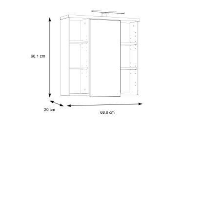 Zidni kupatilski ormarić sa ogledalom VENOM, beli/sonoma hrast