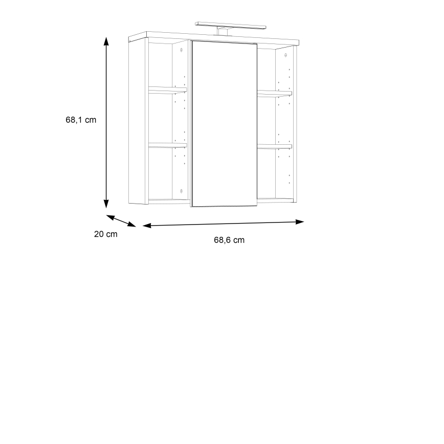 Zidni kupatilski ormarić sa ogledalom VENOM, beli/sonoma hrast