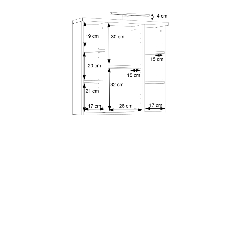 Zidni kupatilski ormarić sa ogledalom VENOM, beo/sonoma hrast