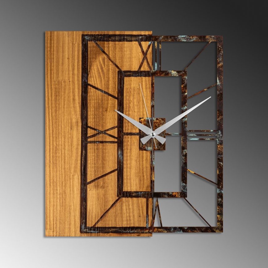 Zidni sat 49x58 cm, napajanje 1xAA, drvo/metal