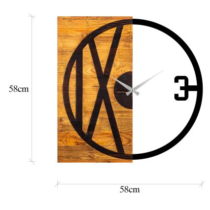 Zidni sat 58x58 cm, 1xAA, drvo/metal