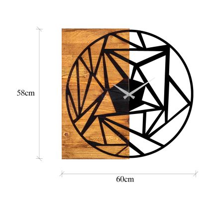 Zidni sat 60x58 cm, 1xAA, drvo/metal