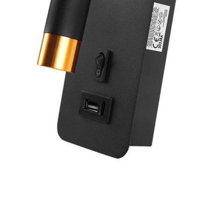 Zidni spot sa USB punjačem 1xG9/35W/230V crno/zlatno