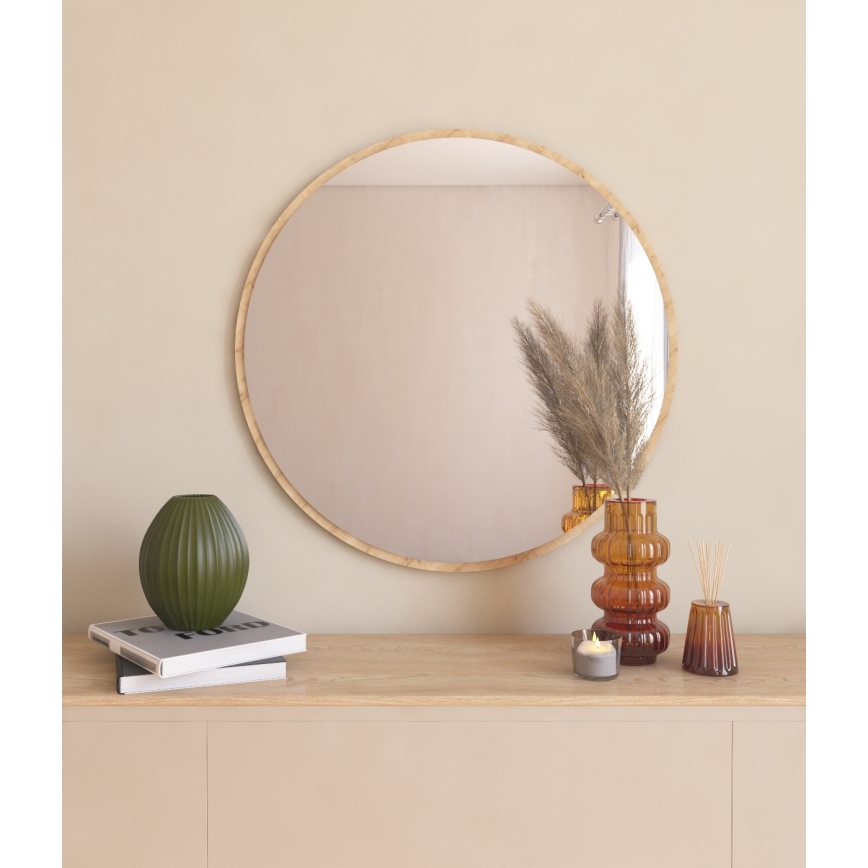 Zidno ogledalo OZZE prečnika 60 cm, braon
