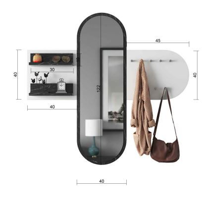 Zidno ogledalo RANI 125x120 cm belo/crno