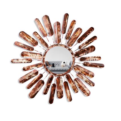 Zidno ogledalo SUN, prečnika 75 cm, braon