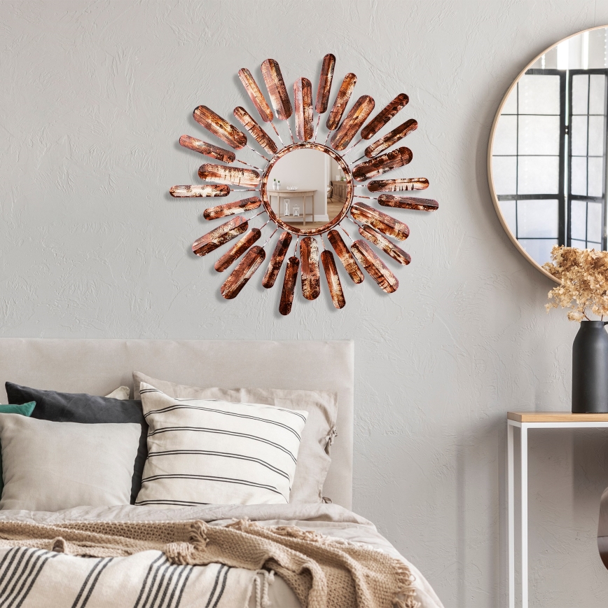 Zidno ogledalo SUN, prečnika 75 cm, braon