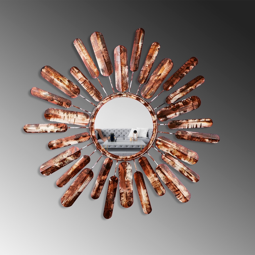 Zidno ogledalo SUN, prečnika 75 cm, braon