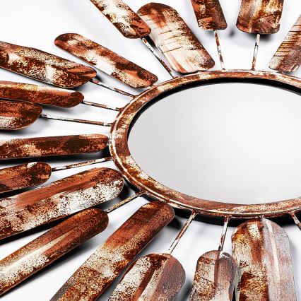 Zidno ogledalo SUN, prečnika 75 cm, braon