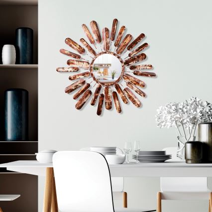 Zidno ogledalo SUN, prečnika 75 cm, braon