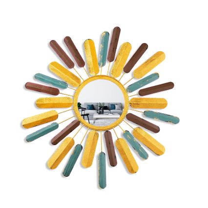 Zidno ogledalo SUN prečnika 75 cm, žuto