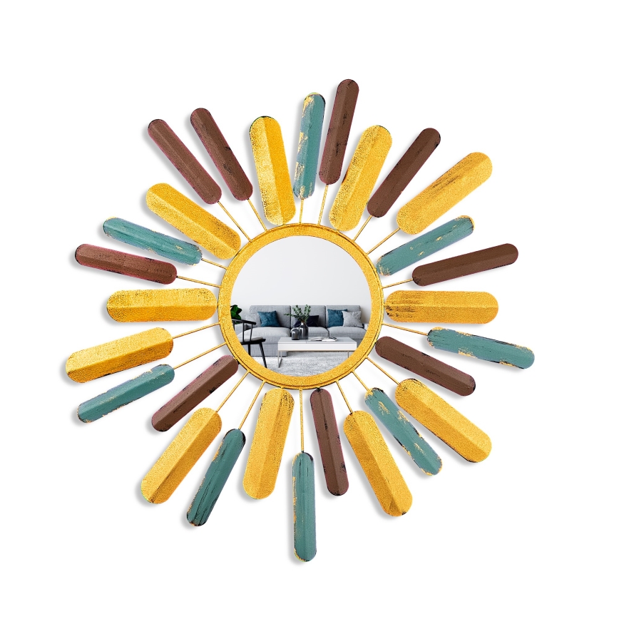 Zidno ogledalo SUN prečnika 75 cm, žuto