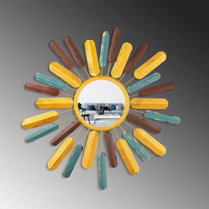 Zidno ogledalo SUN prečnika 75 cm, žuto