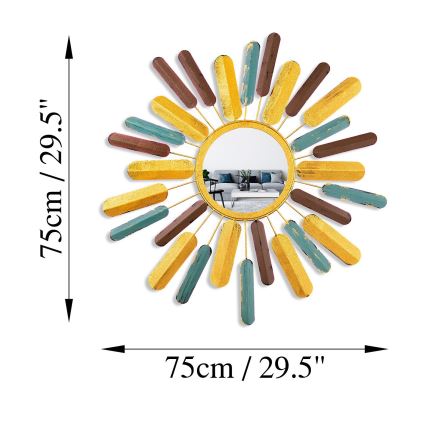 Zidno ogledalo SUN prečnika 75 cm, žuto