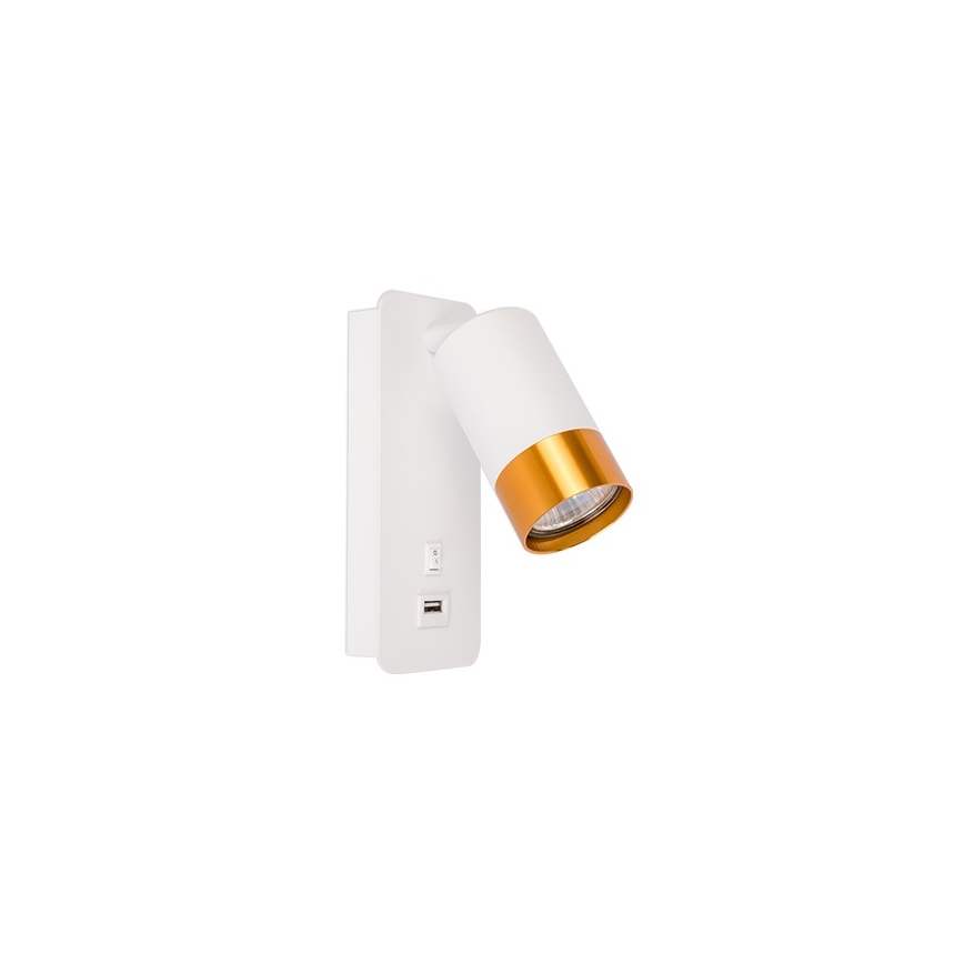 Zidno spot svetlo sa USB punjačem 1xGU10/35W/230V belo/zlatno