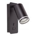 Zidno spot svetlo sa USB punjačem 1xGU10/35W/230V crno