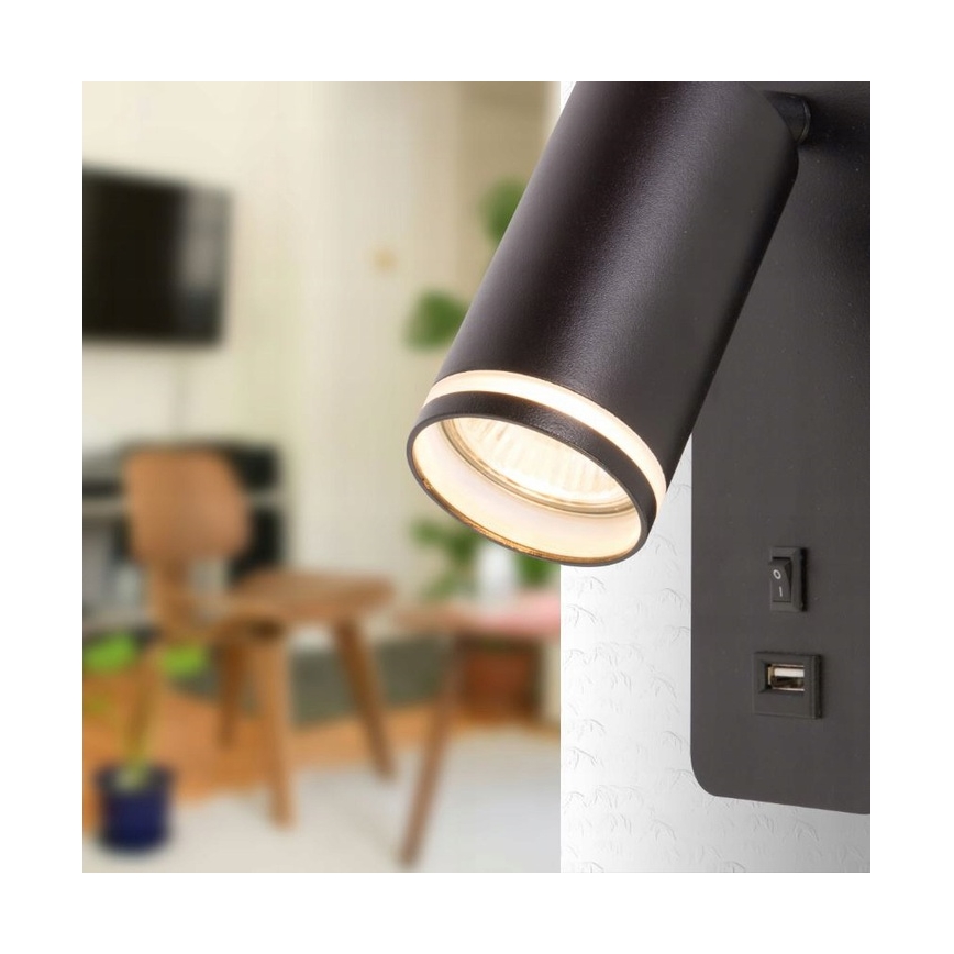 Zidno spot svetlo sa USB punjačem 1xGU10/35W/230V crno