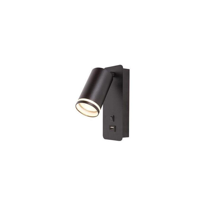 Zidno spot svetlo sa USB punjačem 1xGU10/35W/230V crno