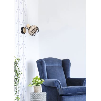 Zidno usmereno svetlo TAJGA 1xE14/40W/230V ratan/crna