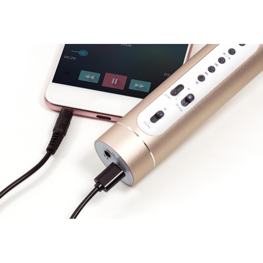 Zlatni karaoke mikrofon 6W/5V 1500 mAh Bluetooth