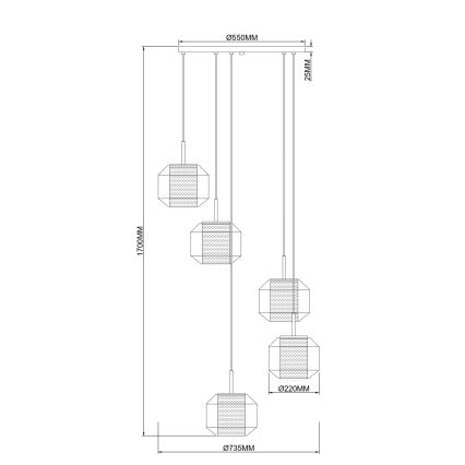 Zuma Line - Luster na sajli 5xE27/25W/230V prečnik 73 cm zlatna/crna